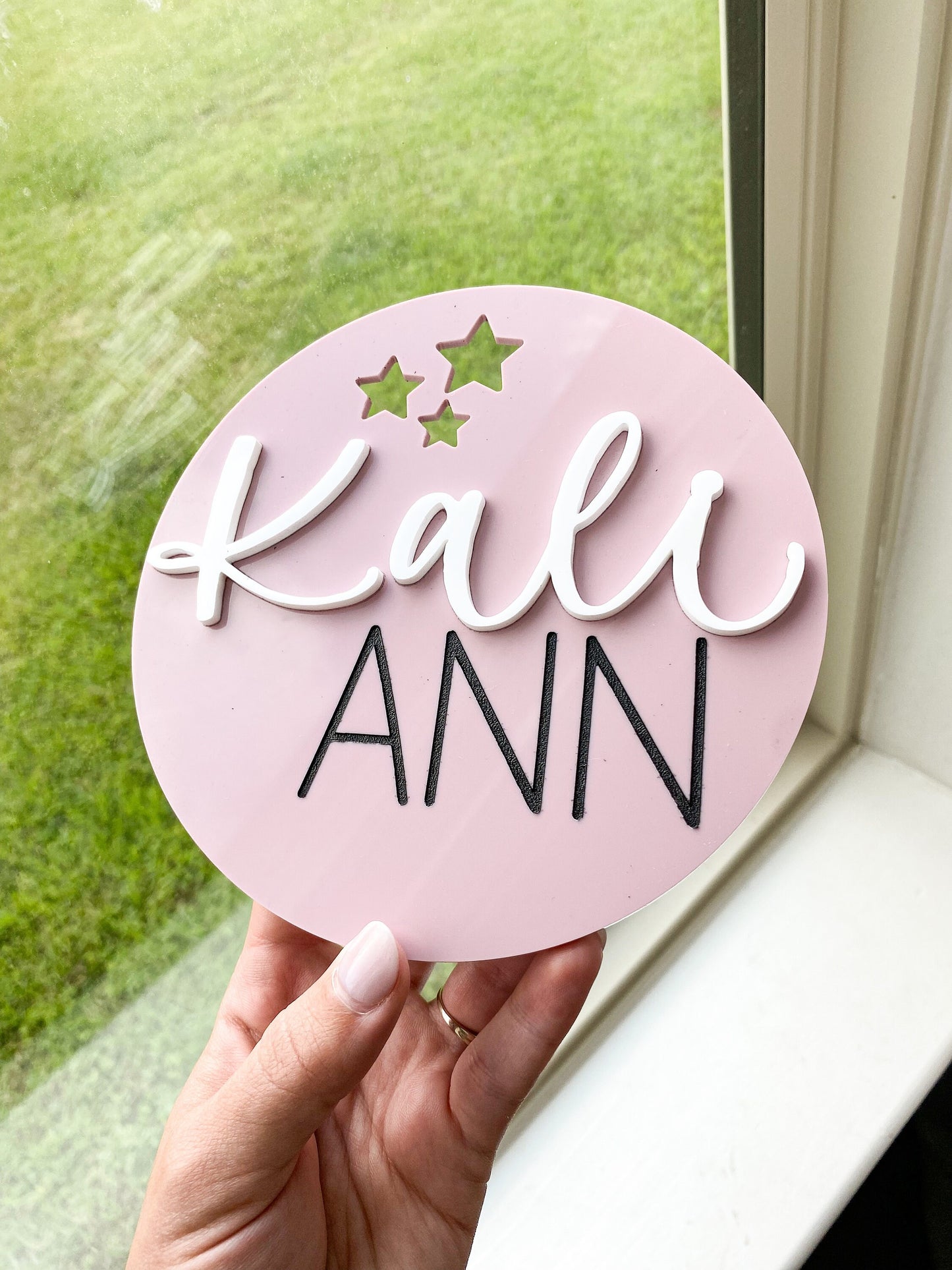 Round Acrylic Name Sign With Stars